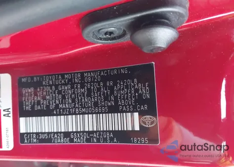 2021 Toyota Avalon Xle from USA, damaged, VIN 4T1JZ1FB5MU056695